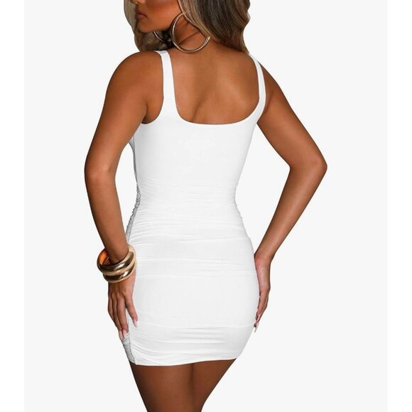 Women Ruched Mini Sleeveless Bodycon Dress Sexy Party Cut Out Clubwear Size M - Picture 2 of 4